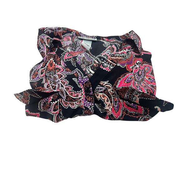 Catherines 0X 14/16 W Paisley Button Front Blouse Black Pink Purple 3/4 Sleeve - Picture 8 of 8